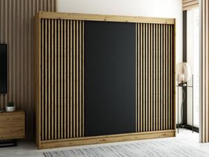 Šatní skříň Tigori 250 cm, Úložný prostor: ne, Barva: dub artisan / černý mat + dub artisan Mirjan24 5903211083365