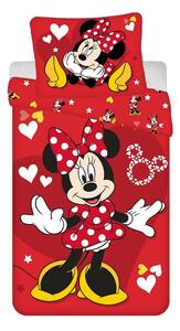 Jerry Fabrics Dětské bavlněné povlečení Minnie Red heart, 140 x 200 cm, 70 x 90 cm