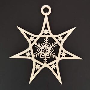 AMADEA Dřevěná ozdoba hvězda s vločkou 8 cm