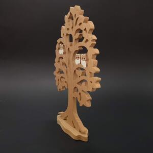 AMADEA Dřevěný strom s bílými sovami 25 cm
