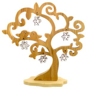 AMADEA Dřevěný 3D strom s ptáčky a vločkami, masivní dřevo, výška 20 cm