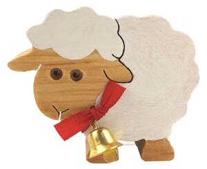 AMADEA Dřevěná ovečka bílá se zvonkem, masivní dřevo, 6x5x2 cm