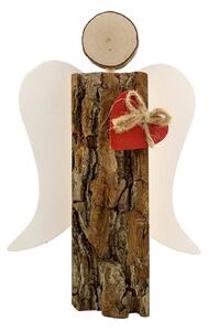 AMADEA Dřevěný anděl s kůrou s bílými křídly a čeveným srdcem, masivní dřevo, 19x13,5x3 cm
