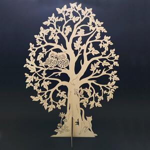 AMADEA Dřevěný 3D strom se sovami, přírodní, výška 60 cm