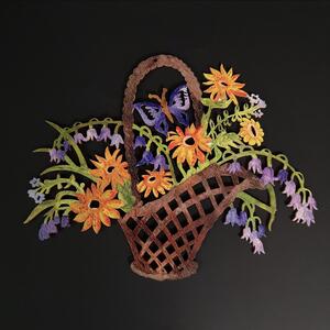 AMADEA Dřevěná dekorace barevná koš s květinami 22 cm
