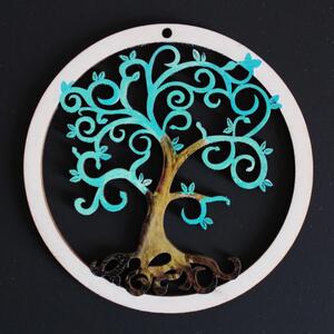 AMADEA Dřevěná ozdoba barevný strom v kolečku 9 cm