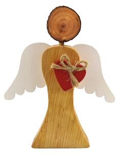 AMADEA Dřevěný anděl s bílými křídly a červeným srdcem, masivní dřevo, 17x14,5x2 cm