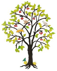 AMADEA Dřevěný strom s třešněmi, barevná závěsná dekorace, výška 21 cm