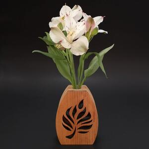 AMADEA Dřevěná váza oblá s motivem listu, masivní dřevo, výška 12 cm