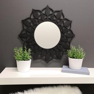 AMADEA Dřevěné zrcadlo ve tvaru mandaly, černá barva, průměr 51 cm