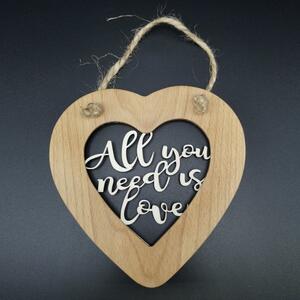 AMADEA Dřevěné srdce s vkladem - All you need is love, masivní dřevo, velikost 16 cm