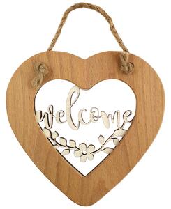 AMADEA Dřevěné srdce s vkladem Welcome, masivní dřevo, velikost 16 cm