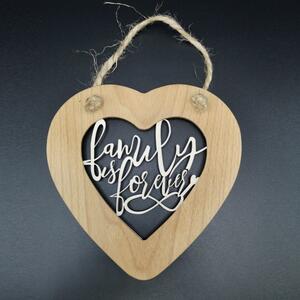 AMADEA Dřevěné srdce s vkladem - Family is forever, masivní dřevo, velikost 16 cm