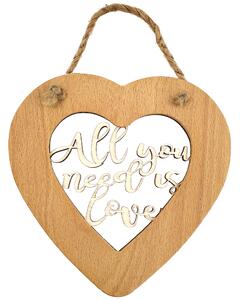 AMADEA Dřevěné srdce s vkladem - All you need is love, masivní dřevo, velikost 16 cm