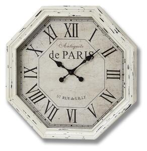 Stylové vintage nástěnné závěsné osmiúhelníkové hodiny Antiquite de Paris v bílé barvě s patinou s římskými čísly 63 cm
