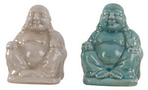 Štýlová etno keramická glazúrovaná soška Budha v béžovej farbe s lesklým povrchom 16 cm