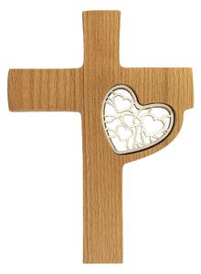AMADEA Dřevěný kříž s vkladem srdce 20 cm