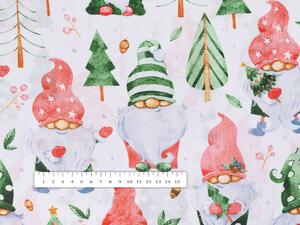 Vánoční bavlněná látka/plátno Sandra SA-404 Skřítci a stromečky - šířka 160 cm