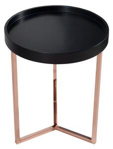 Art deco kulatý kovový příruční stolek Modul s černou dřevěnou deskou a měděnou podstavou s lesklým povrchem 40 cm