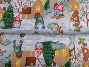 Vánoční bavlněná látka/plátno Sandra SA-405 Vesnička skřítků - šířka 160 cm