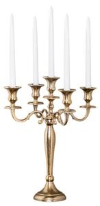 Zámecký kovový zlatý svícen Gold Barock s pěti držáky na svíčky 40 cm