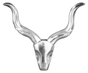 Designová moderní kovová nástěnná dekorace Gazelle ve stříbrné barvě s motivem lebky s rohy 55 cm
