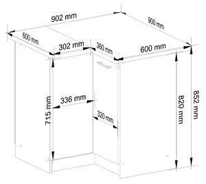 Rohová dolní kuchyňská skříňka Ozara S90 90 (bílá + metalický lesk). 1071154