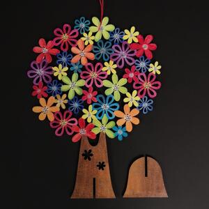 AMADEA Dřevěný 3D barevný strom s květy, výška 20 cm