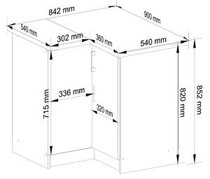 Rohová dolní kuchyňská skříňka Lula s90 90n (bílá + dub sonoma). 1068599