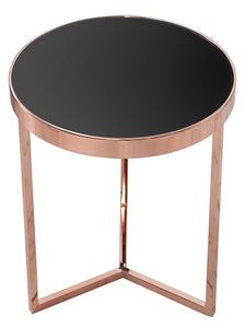 Art deco kulatý měděný kovový příruční stolek Lava s černou lesklou skleněnou deskou a tříramennou podstavou 50 cm