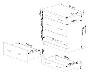Designová kuchyňská skříňka YORK S80/3, bílá / dub Sonoma