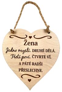 AMADEA Dřevěné srdce s textem Žena jedno myslí, druhé..., masivní dřevo 16 x 15 cm
