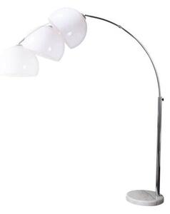 Designová polohovatelná oblouková moderní kovová stříbrná stojací lampa Big Bow s bílým akrylovým kulatým stínítkem 205 cm