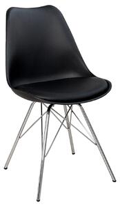 Designová retro černá jídelní židle Scandinavia s koženým potahem a šikmým chromovým nohama 85 cm