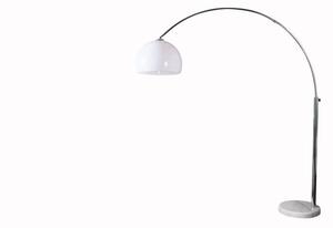Designová polohovatelná oblouková moderní kovová stříbrná stojací lampa Big Bow s bílým akrylovým kulatým stínítkem 205 cm