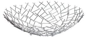 Moderní kulatá stříbrná kovová dekorační mísa Weave v atypickém designu kovové sítě 45 cm