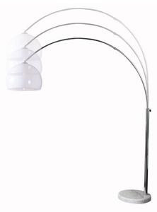 Designová polohovatelná oblouková moderní kovová stříbrná stojací lampa Big Bow s bílým akrylovým kulatým stínítkem 205 cm