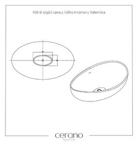 CERANO - Volně stojící vana z litého mramoru Valentina - černá matná - 180x110 cm