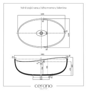 CERANO - Volně stojící vana z litého mramoru Valentina - černá matná - 180x110 cm