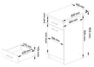 Dolní kuchyňská skříňka Ozara SZ40 SZ1 (bílá + beton). 1071071