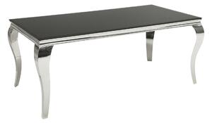 Glamour obdélníkový stříbrný jídelní stůl Modern Barock s černou opálovou skleněnou deskou 180 cm
