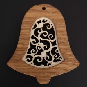 AMADEA Dřevěná ozdoba z masivu s vkladem - zvonek s ornamentem 7 cm