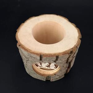 AMADEA Svícen z kůrového kmenu s vkladem - veverka, masivní dřevo, výška 12 cm
