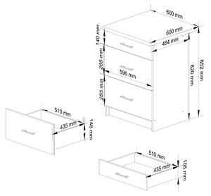 Dolní kuchyňská skříňka Ozara S60 3SZ (bílá + grafit lesk). 1071119