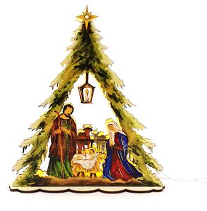 AMADEA Dřevěný svítící portál strom vánoční s betlémem, barevný, 30x26,5x5,5 cm