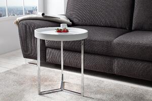 Art deco kulatý příruční stolek Modul s matnou šedou deskou a stříbrnou chromovou kovovou podstavou 40 cm