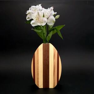 AMADEA Dřevěná váza oblá s pruhy, masivní dřevo dvou druhů dřevin, 18x12x4 cm