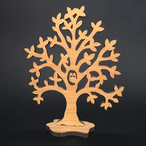 AMADEA Dřevěný 3D strom se sovou, masivní dřevo, výška 20 cm