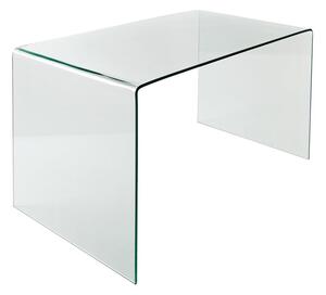 Moderní obdélníkový psací stůl Ghost z čirého tvrzeného skla s oblými hranami a dvěma bočníma nohama 120 cm