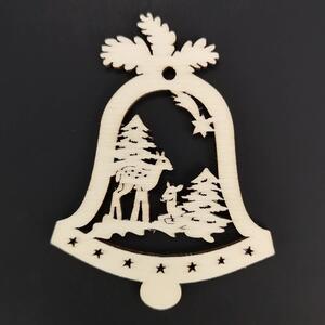 AMADEA Dřevěná ozdoba zvonek se srnami 6 cm